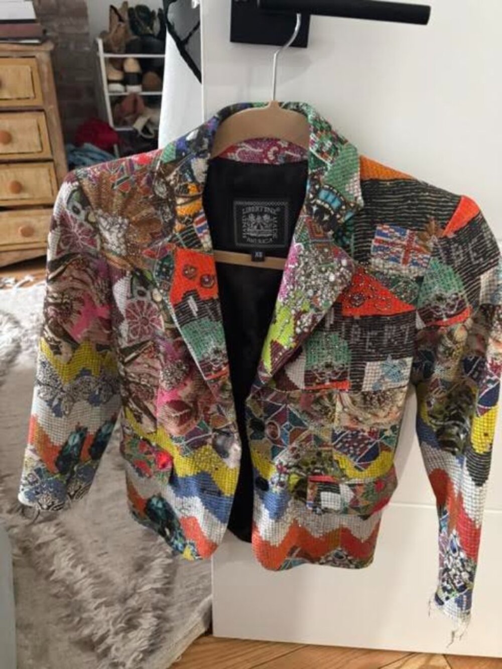 Authentic Vintage Signed Libertine Two Button Multicolored Blazer Xs